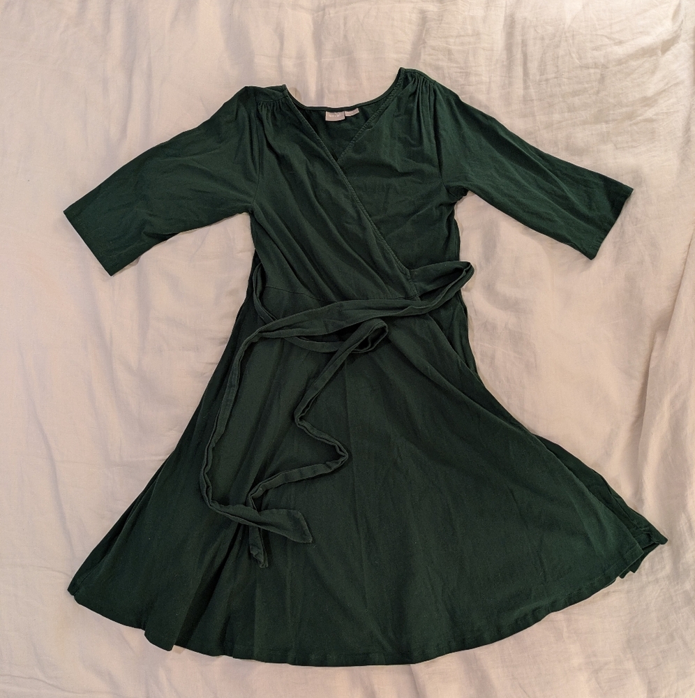 eShakti hunter green cotton blend wrap dress